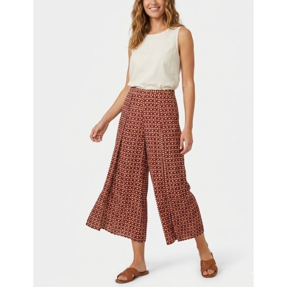 New Lulus Wide Leg Crop Pants Medium Geometric Print High Waisted Flowy Vacation